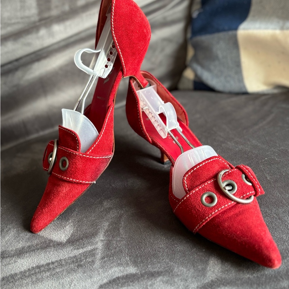 Prada red suede kitten heel with Buckle